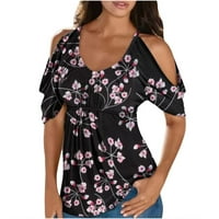 Farstey hladni vrhovi ramena za ženske ležerne tunike u vratu kratkih rukava bluze Dressy trendi pruži
