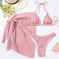 B91XZ Womens kupao je bikini u tri kupaći kostimu sa straštom suknjem ružičastom, m