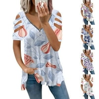 Ženski modni casual sa patentnim zatvaračem s V-izrezom tiskani s kratkim rukavima s kratkim rukavima, bluza XXL