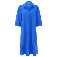 TIQKATYCK haljine za ženske ženske haljine V izrez dugih rukava labav ležerne s džepovima s prednjim gumbom Ženske haljine plave boje