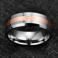 Muški srebrni volframovi prstenovi za vjenčani vend s ružom Gold Brušeno središte veličine 7-12
