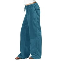 Fufitet Ženske hlače Žene povremene čvrste modne džep elastične struke ravne hlače