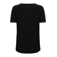 Podplag Žene Ljetni vrhovi, ženska majica V-izrez suncokret Print Pulover casual kratkih rukava, crni