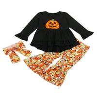 Wassery Kids Baby Girl Bundkin Flare Tunic dugih rukava vrhova zvona na dnu hlače + Healward Halloween Outfits