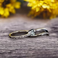 Okrugli rez karat Aquamarine Bridalni prsten set godišnjica poklon sa slaganjem podudaranja vjenčanica