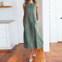 Stalne haljine za žene Žene Casual Striped Print Džep bez rukava bez rukava Duga haljina zelena 2xl
