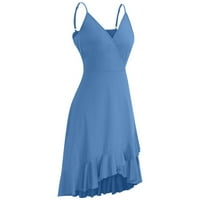 Ženska klirens Čvrsta V-izrez bez rukava za sunčanje Ljetne kratke haljine, plave, 3xl