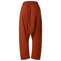 Knqrhpse široke pantalone za noge za žene Čvrsti povremene ženske pantalone pamučne hlače vintage hlače posteljine za žene Ljetne gaćice Žene Narančasto XL