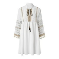 Aaimomet ženske proljeće haljine Modna haljina čipke patchwork, bijeli XXL