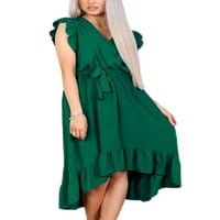 Bomotoo Women Ljeto plaža Sundress čipke Up ud sredine haljine V Vrat Rezervoarske haljine Casual Holiday Green XL