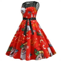 Božićna haljina za žene za žene Modna čipka Linija Flare Vintage haljina maturalna ljuljačka bez rukava