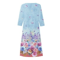 Haljine za žene ženska smjena dugi cvjetni dugi rukav V-izrez modne vruće prodajne ručne haljine plave