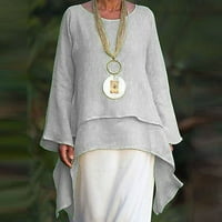 Yyeselk Ljeto Žene tunike Trendy dvostruki slojevi asimetrični rub majice moda čiste boje pamučne posteljine