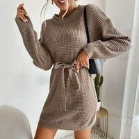 Plus veličine casual haljine za žene čvrsti pulover dugih rukava okrugli vrat ruk-kraste džemper smeđu l