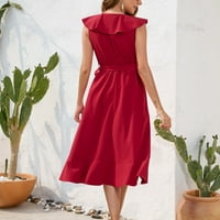 Haljine za žene V-izrez Ležerne prilike Srednja duljina Slatka haljina bez rukava Crvena XL