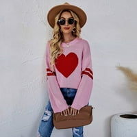 Wofeydo džemperi za žene, žene labavi okrugli vrat pulover srce dugih rukava džemper, duksevi za žene ružičasti xl