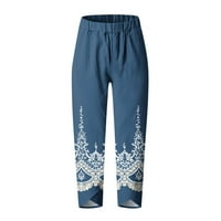 Joau Womens plus veličina kapri hlače Ljeto Ležerne prilike pamučne posteljine labave fit široke noge harem hlače udobne joggers konusne hlače s džepovima