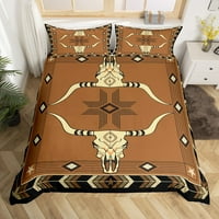 Bik posteljina od lubanja Nativni plemenski boho Komforter poklopac Vintage Western Duvet pokrivač,