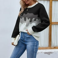 Voncos džemperi za žene- Ležerne prilike na čišćenju dugih rukava Okrugli izrez Labavi pulover Ženski džemperi na vrhu crne veličine XL