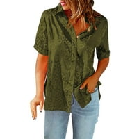 Ljetne nove dame labave bluze rever valjane majice s kratkim rukavima žene, padne majice pola tie