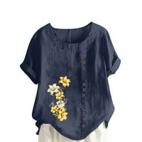 Proljetne majice za žene Žene Ljeto pamučno posteljina cvjetna tunika kratkih rukava s majicama labave