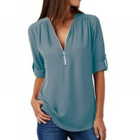 Plus size žene V Chiffon bluza s bluzom s polu-zip-up na prednjoj strani