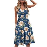 Ženske haljine bez rukava dužina modne sunčeve haljine cvjetna V-izrez ljetna haljina mornarstva