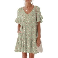 Giligiliso Ženska ljetna haljina Sweet & Cute V-izrez mini haljina s džepom kratkih rukava s rukavima