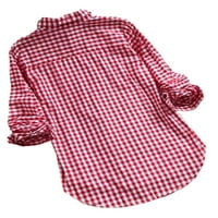 WRCNOTE Women zakrivljene bluze za bluzu od ruba retro ured dugih rukava na dugim rukavima majice crveni