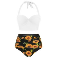 Struk za ispis Žene Visoki kupaći kostimi Dva Halter cvjetni vrhovi + kratke kupaće kostimi Tankinis