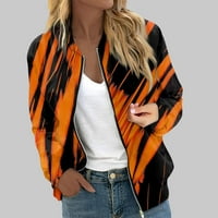 Tking modne jakne za žene Zip prednji odjećni odjećni odjeća Print dugih rukava Ležerne prilike obrezane kardigan košulje Slim sa džepovima Narančasta 2xl