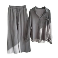 Žene posteljine Ležerne prilike labave fit-down majice Bluze vrhovi široke noge duge pantalone Postavlja
