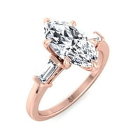 Malibu - Moissite Marquise Cut Lab Diamond Angažman prsten sa baguette Sidestones