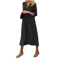 Ženska ležerna tiskana V izrez Velika suknja Solidna boja Etni stil dugih rukava mahala suknja haljina