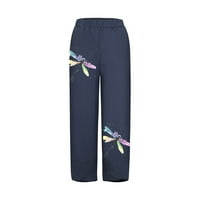 CLLIOS široke lanene pantalone za žene za žene Ljeto Visoko struk Pantne casual nacrtavaju ravne pantalone