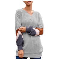 Ženski džemper za odmor za žene Ženski modni temperament za slobodno vrijeme V- izrez labav ugovorio patchwork džemper u boji Fragarn