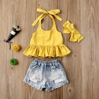 Felcia Toddler Girl Yellow rukava ruffles prsluk traper kratke hlače žuta traka za glavu