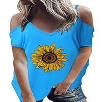 Pfysire ženski hladni ramena suncokret za ispis majica Ljetni casual vrhovi crni m