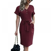 Basic V izrez casual haljina kratkih rukava haljina u kancelarijsku haljinu od čvrste boje mini haljine