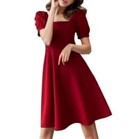 Haljine Soighxzc za žene kratki rukav casual večernje haljina za zabavu Čvrsta duga haljina Swing Swing Summer Haljina Red XL