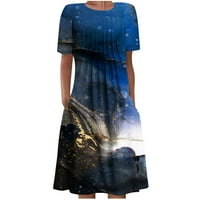 Smihono ljetna tunika midi haljina Boho pepum Shift haljina za žene kliznu slatka cvjetna posada izrez za babydoll sakrivene džepove labave ležerne tamno plave boje 8