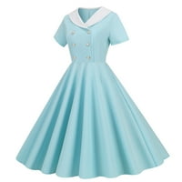 Gosuguu haljina za čišćenje žene kratki rukav V-izrez 1950-ih retro vintage koktel party midi haljina