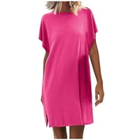 Finelylove visoke haljine seksi rođendanska haljina V-izrez Čvrsta kratka rukava za sunčanje vruće ružičaste