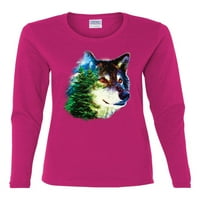 Zemlja vučje drveće Planine priroda Ljubitelj životinja Ženska grafička majica s dugim rukavima, Fuschia, Mala