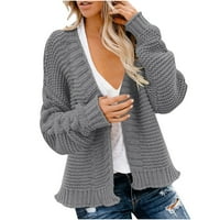 Ženski Chunky Cardigan kabel pleteni džemper za preveliki otvori prednji kardigan džemperi sivi l