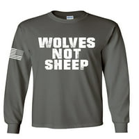 Muški vukovi nisu ovce domoljubno američka zastava dugih rukava majica Grafički tee grafički tee-charcoal-xxl