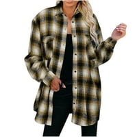 Plastirane jakne za jakne majice za žene dame modni casual labavo rever kardigan plaid džep plus vrhovi