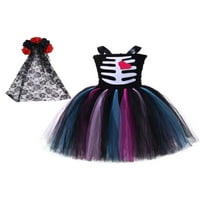 Paille Toddler Dvije set Blok Boja Boja Halter Halloween Cosplay ljetne haljine za odmor Princess Haljine M234-lubanja haljina s