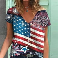 Yyeselk Ženska američka zastava Majica 4. jula Dan neovisnosti kratki rukavi V-izrez Star Striped grafički grafički tee za dame labavo Fit crveno l