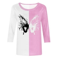 Duljine majice za žene Casual Fall Bluzes Crewneck Cvjetni ispisani slatki vrhovi labavi fit pulover Pink bijeli XL